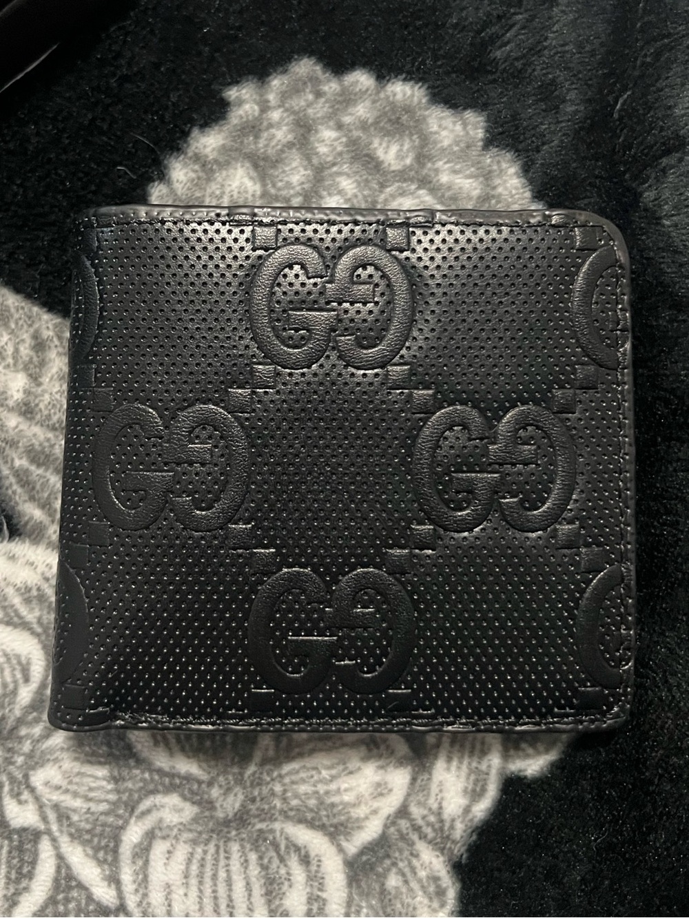 Bifold Black Embossed GG Leather Wallet with Box